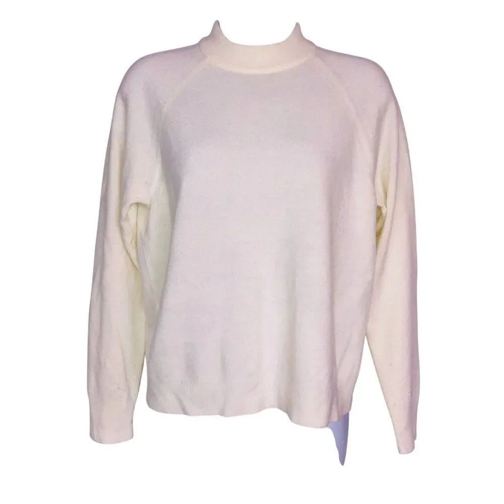 Vintage 90s Sweater Womens PM Off White Petite Zipper Back Pullover Soft